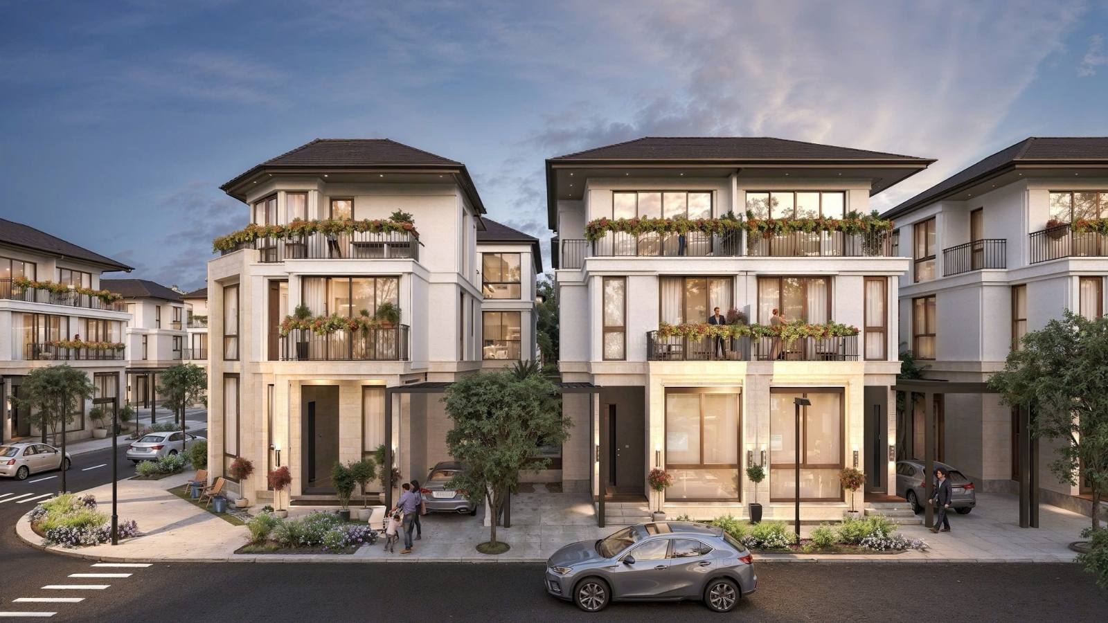 Phối cảnh biệt thự phong cách Địa Trung Hải ven kênh tại dự án Thanh Phú Centre Point.