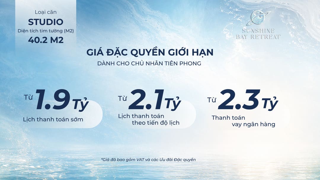Khoảng giá bán min max căn hộ Sunshine Bay Retreat