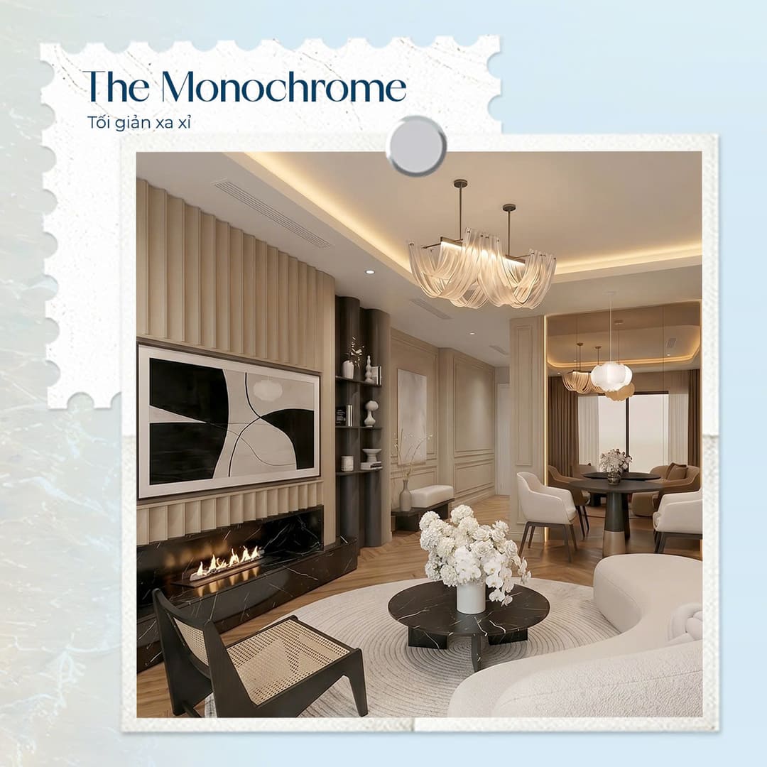 Phối cảnh thiết kế nội thất phong cách The Monochrome tối giản xa xỉ tại tòa Eden 2 dự án Sunshine Bay Retreat